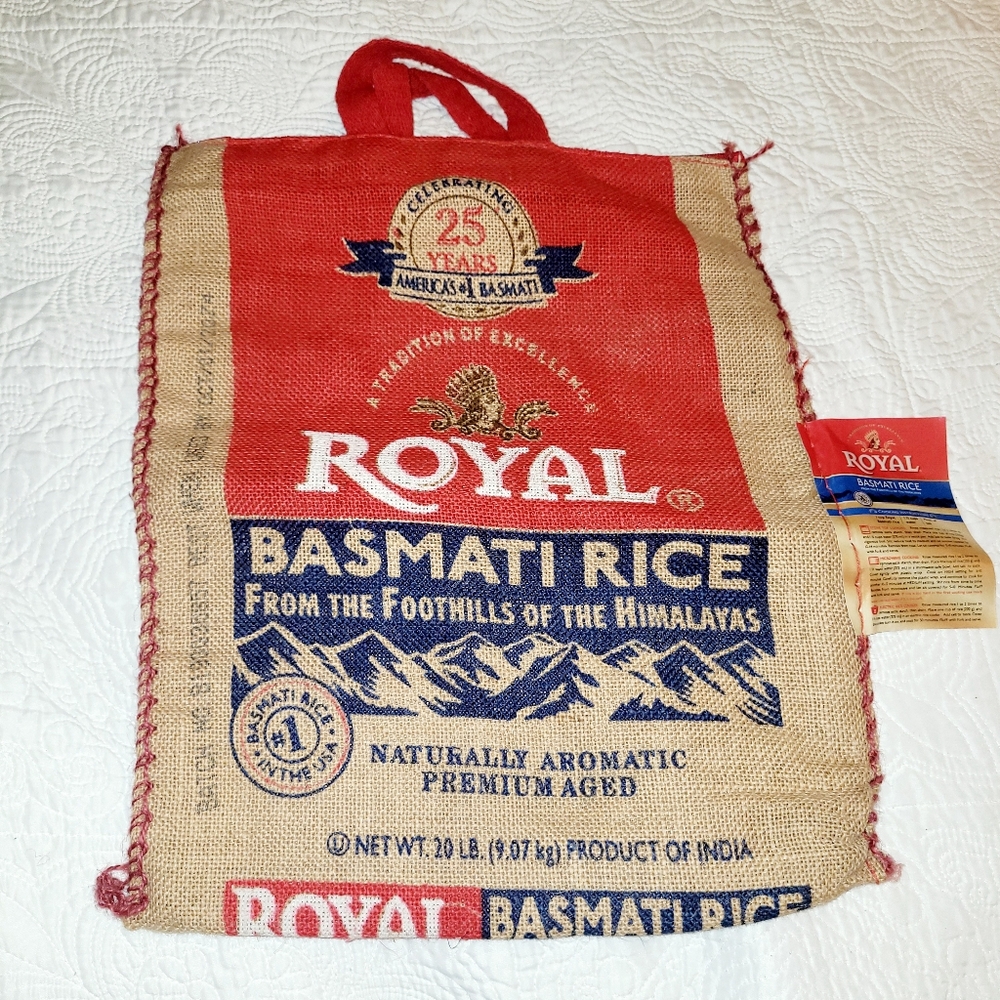 Royal Basmati Rice Burlap Bag reusable burlap tote bag zip top